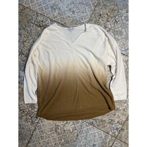 Rebecca Malone Plus Size 1X Ombré V-Neck Sweater Cream Brown Long Sleeve